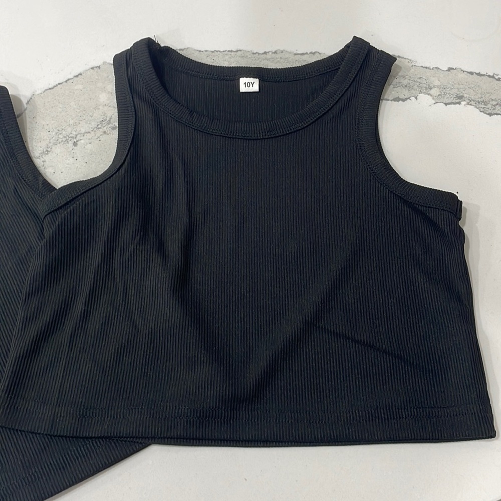(2) Girls Black Crop Top Tanks